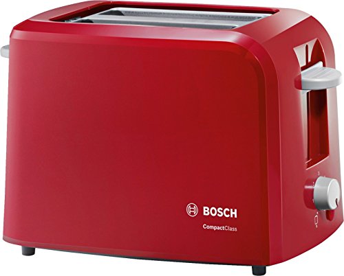 Bosch Compact Class TAT3A014 - Tostador, 980 W, 2 Ranuras extra anchas, color Rojo