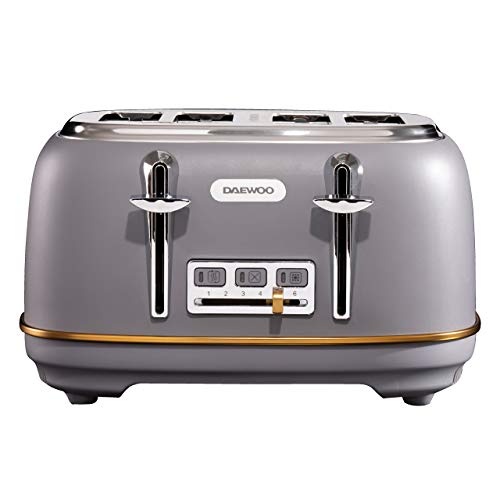 Daewoo Astoria 4-Slice Toaster in Grey-SDA1818 Tostadoras, Multicolor, Único