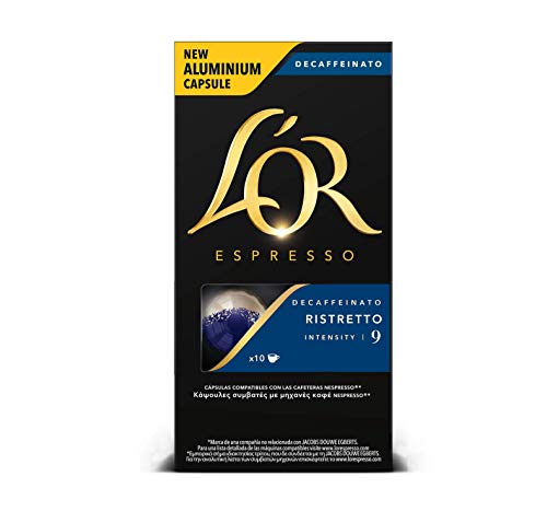 L'Or Espresso Café Ristretto Decaffeinato Intensidad 9 - 40 cápsulas de aluminio compatibles con máquinas Nespresso (R)* (4 Paquetes de 10 cápsulas)
